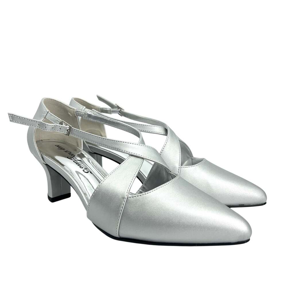 Easy Street Elegance Pumps Women 8.5M Silver Satin Cross Strap
